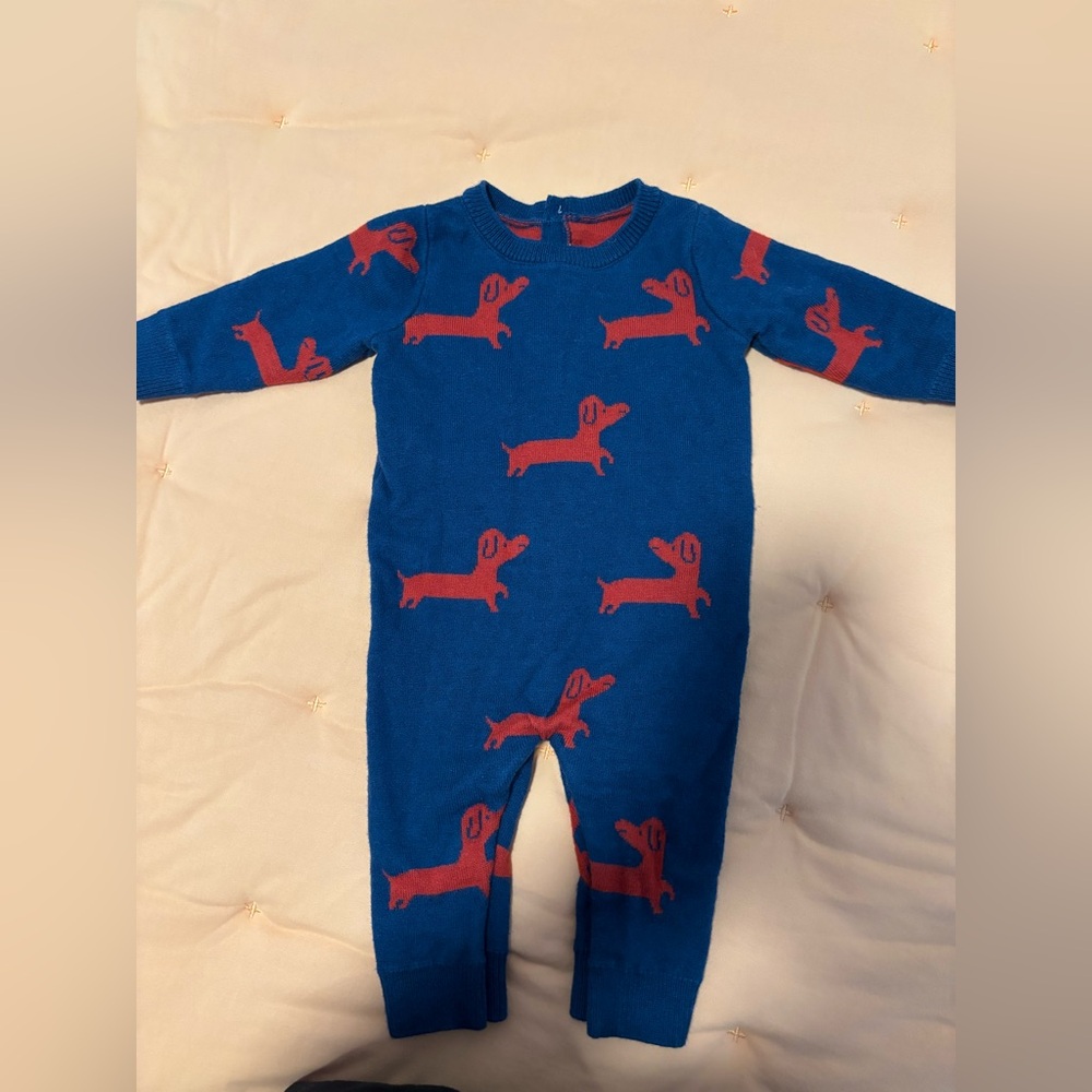 Jacadi Blue and Red Onesie with Playful Pattern 6 months